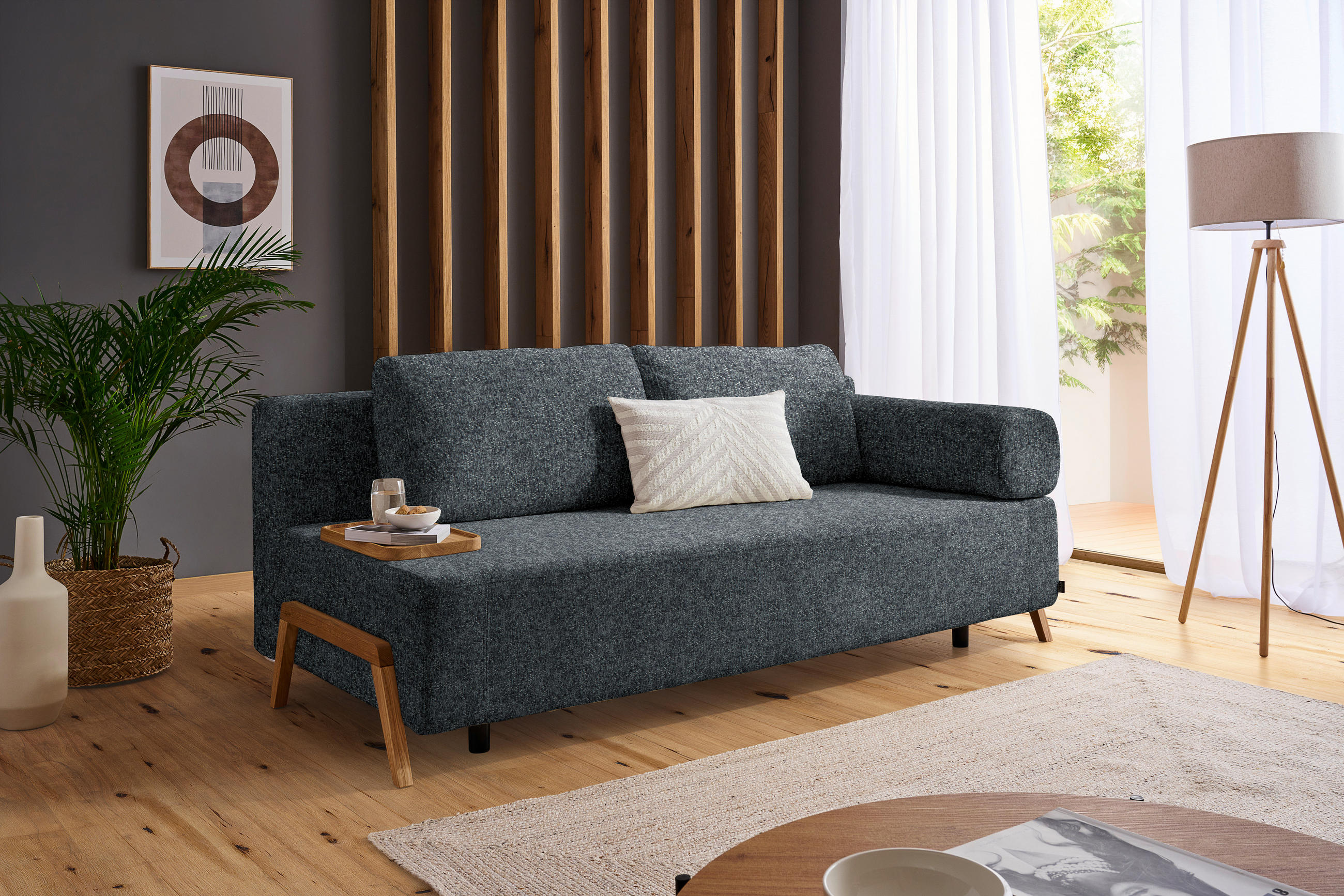 SCHLAFSOFA Struktur Dunkelgrau  - Dunkelgrau/Naturfarben, Design, Holz/Textil (211/88/102cm) - Niels Andersson