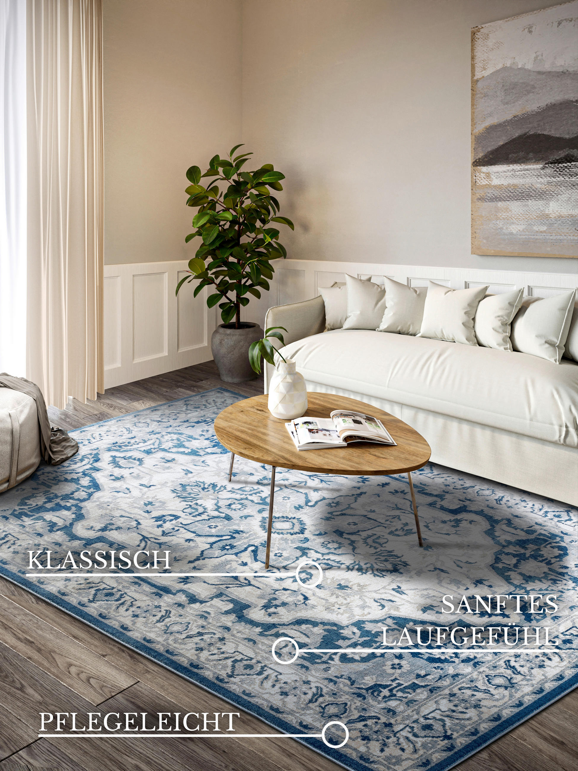 FLACHWEBETEPPICH 120/170 cm Kollektion 1869 Blau, Creme  - Blau/Creme, Design, Kunststoff/Textil (120/170cm) - Villeroy & Boch