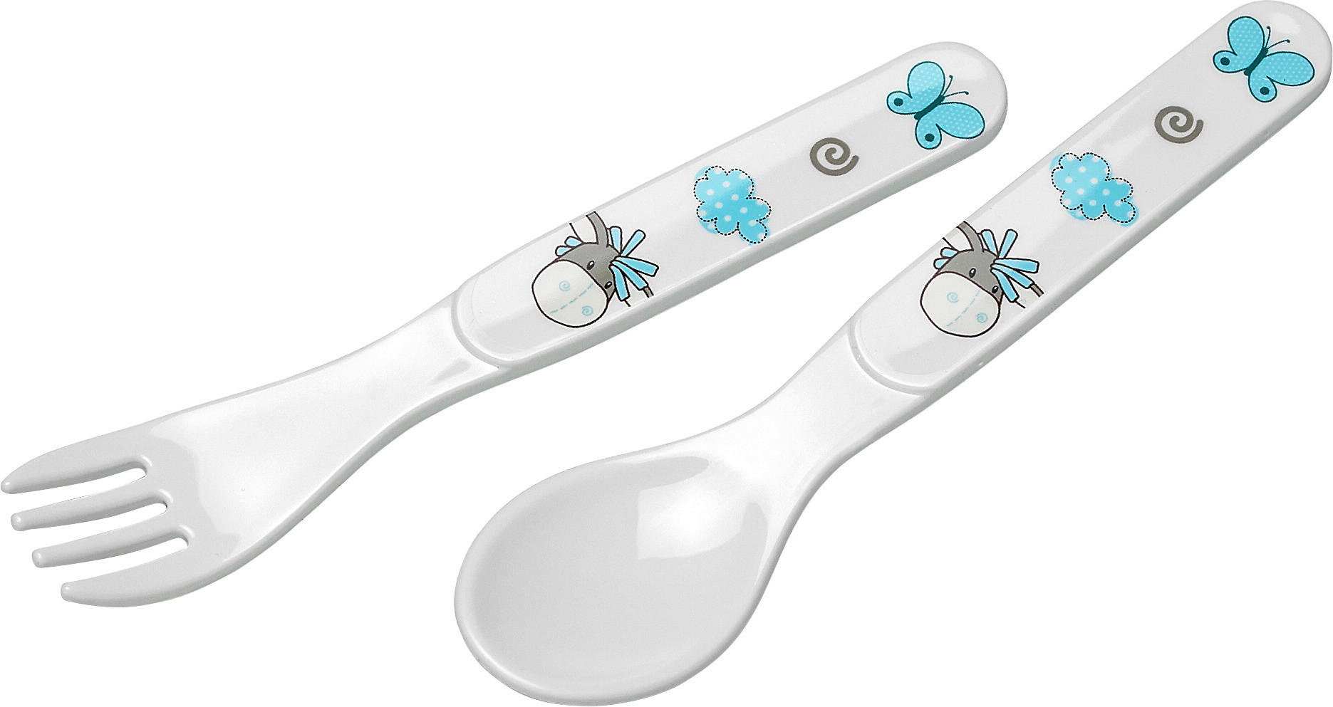 OTROŠKI JEDILNI PRIBOR - modra/bela, Basics, umetna masa (13,5cm) - My Baby Lou