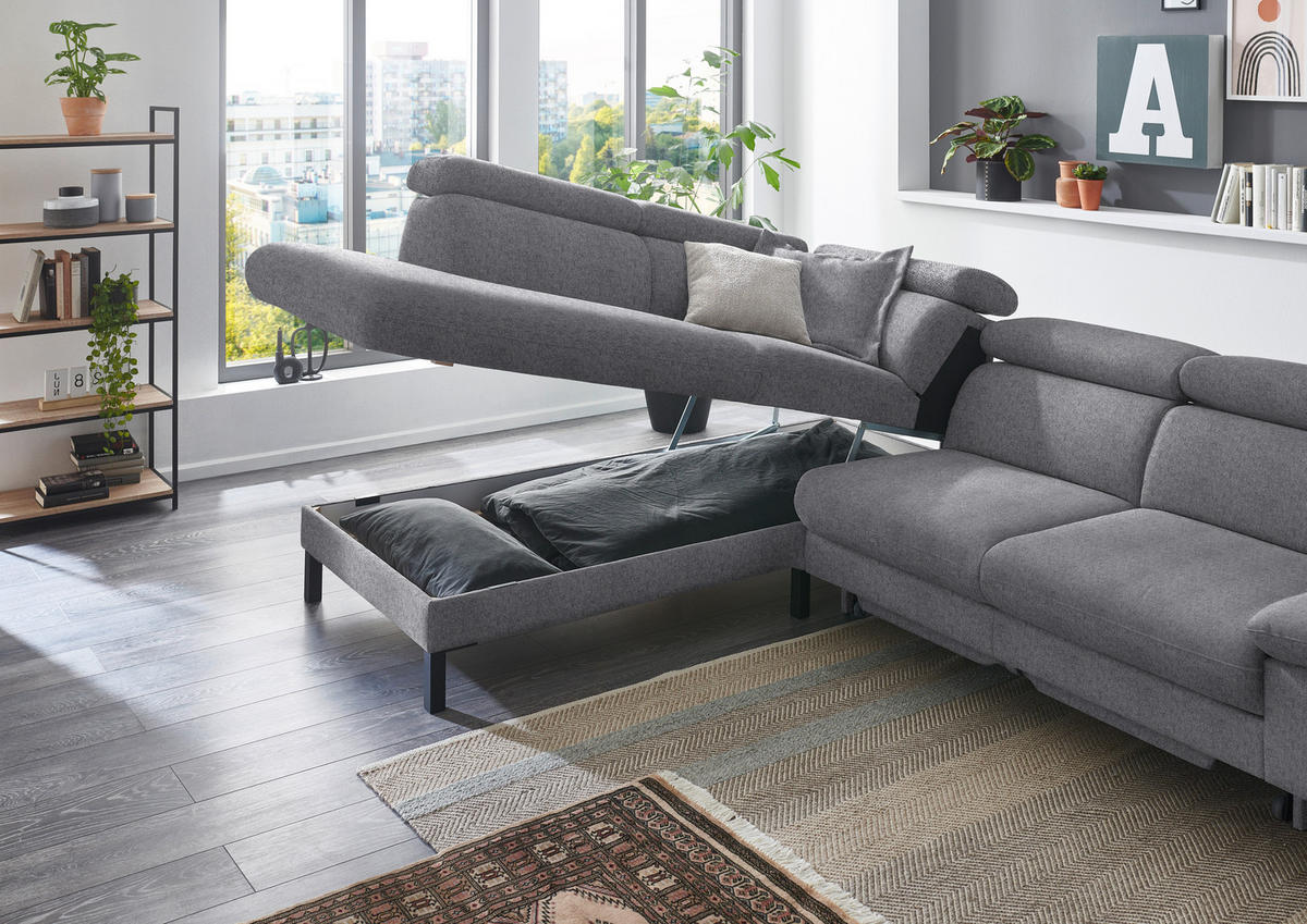 ECKSOFA in Flachgewebe Grau  - Schwarz/Grau, Design, Holzwerkstoff/Textil (217/272cm) - Pure Home Comfort