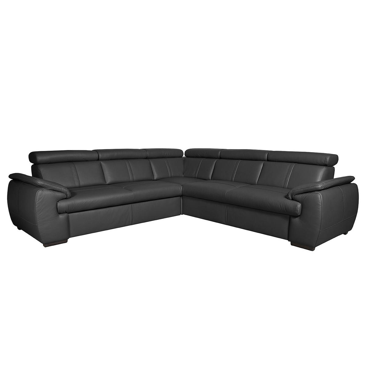 ECKSOFA Schwarz Echtleder  - Wengefarben/Schwarz, Design, Leder/Holz (265/265cm) - Livetastic