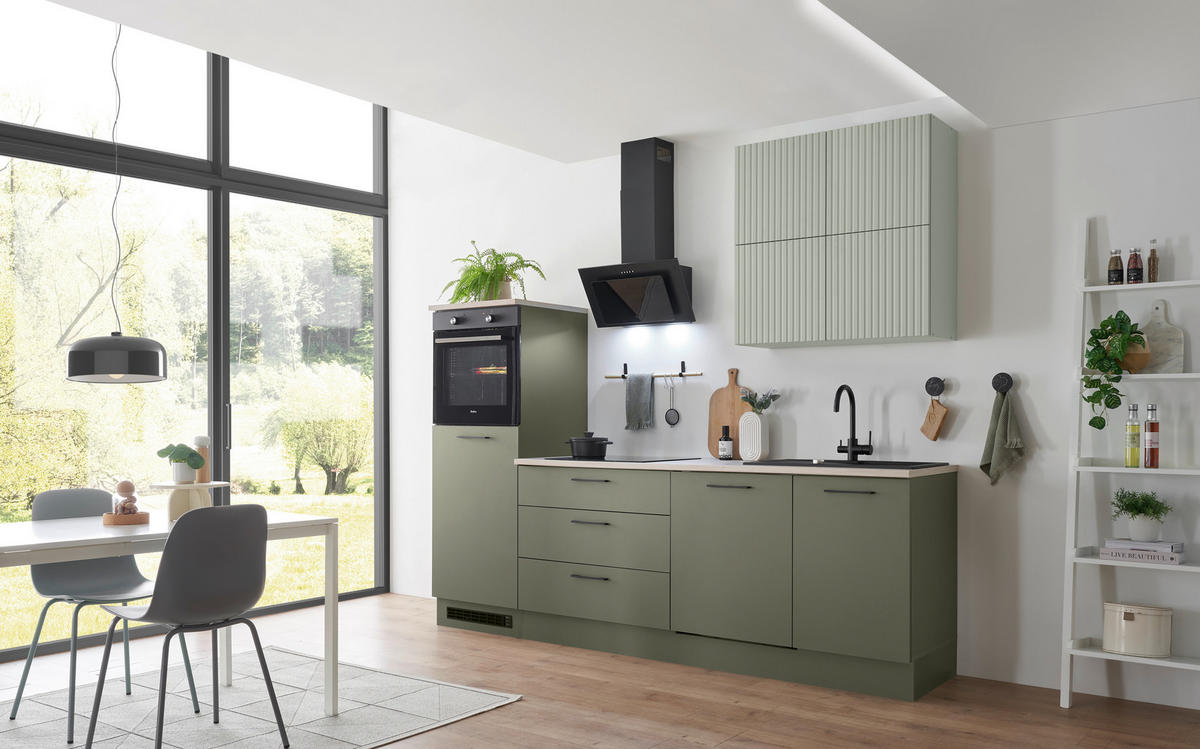 KÜCHENBLOCK 260 cm   in Grün, Mintgrün  - Beige/Schwarz, Design, Holzwerkstoff/Metall (260cm) - MID.YOU