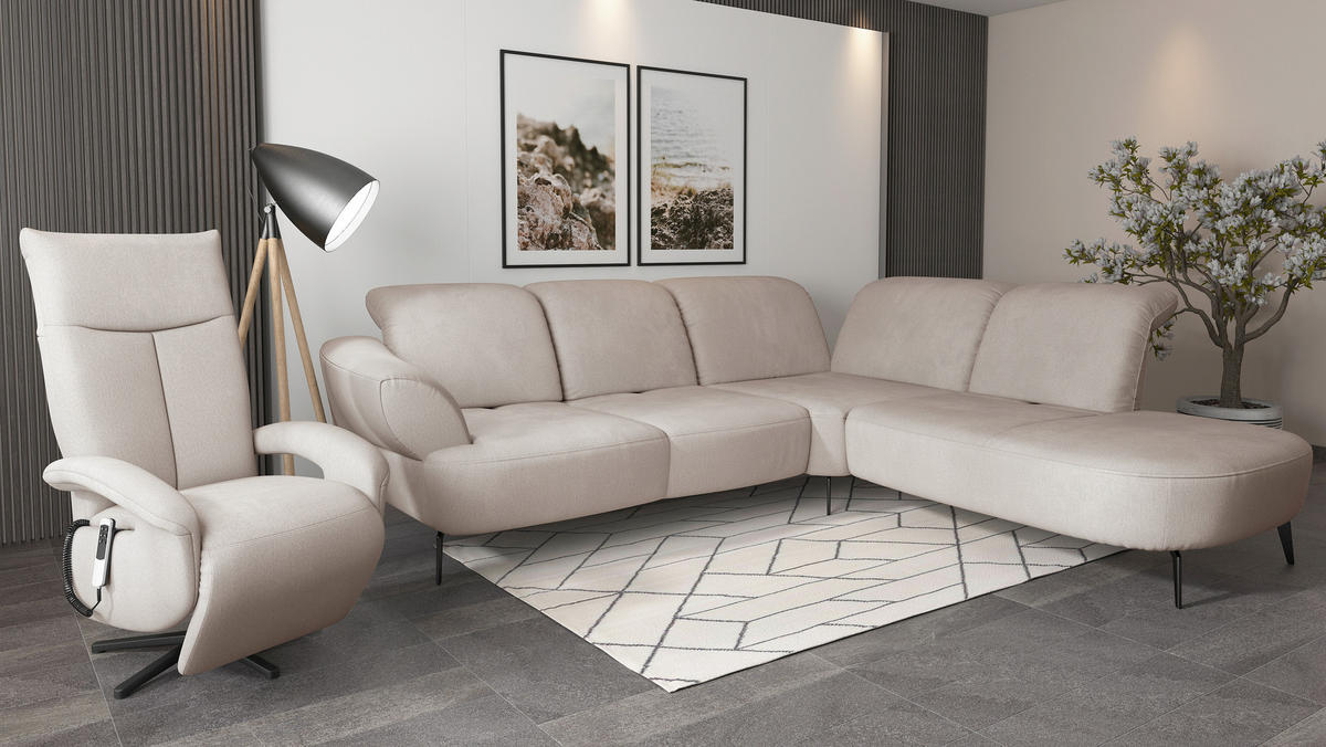 ECKSOFA in Flachgewebe Greige  302/270 cm  - Greige/Schwarz, MODERN, Textil/Metall (302/270cm) - Sit & More