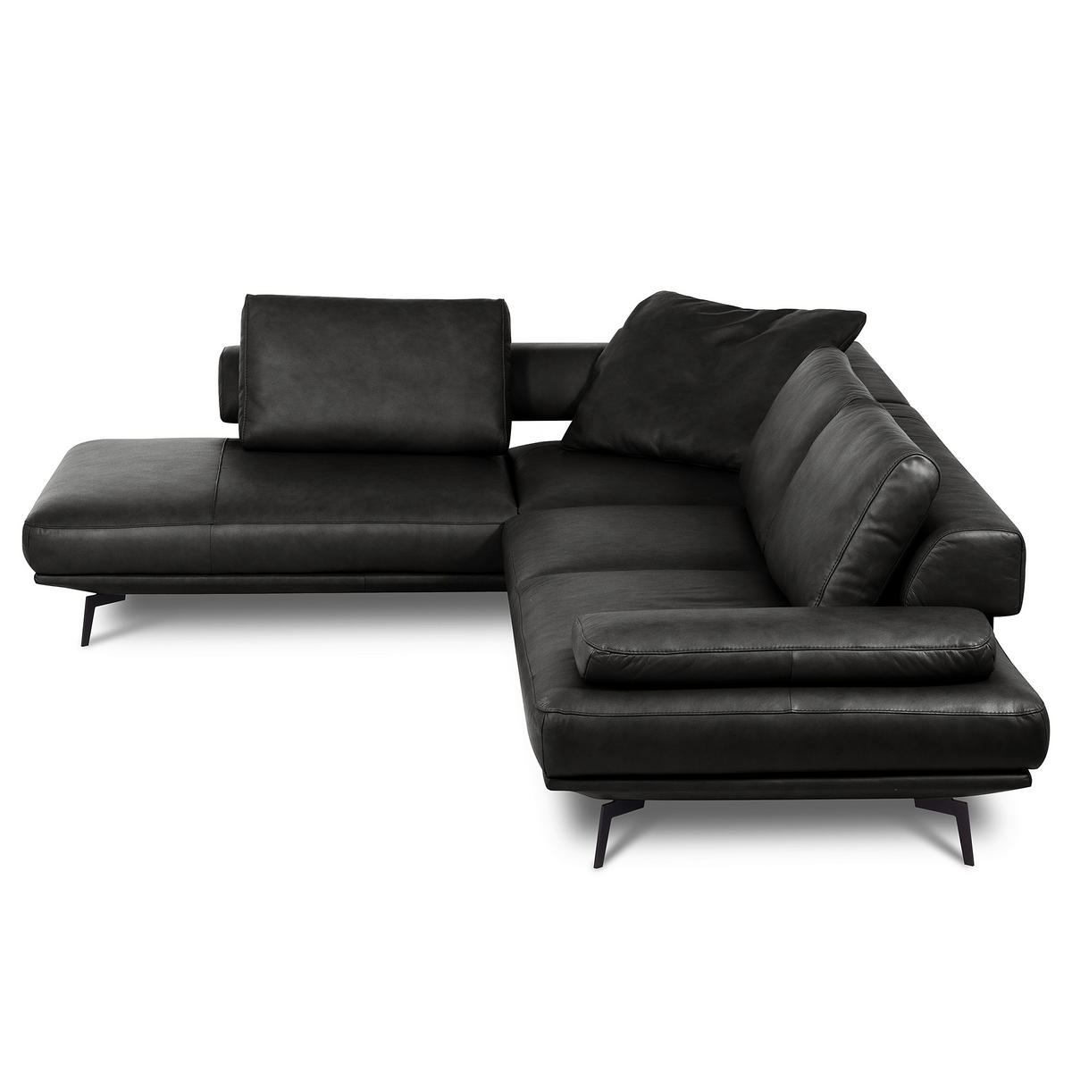 ECKSOFA Schwarz Echtleder  - Schwarz/Grau, Design, Leder/Metall (237/306cm) - Livetastic