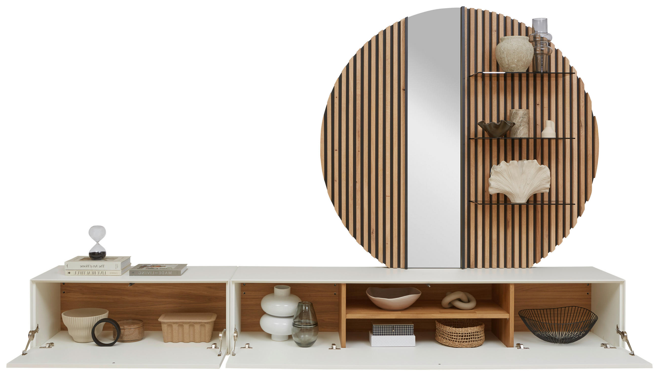 WOHNWAND  in Weiss, Eichefarben 288/206/44 cm  - Weiss/Eichefarben, Design, Glas/Holz (288/206/44cm) - Johann Jakob