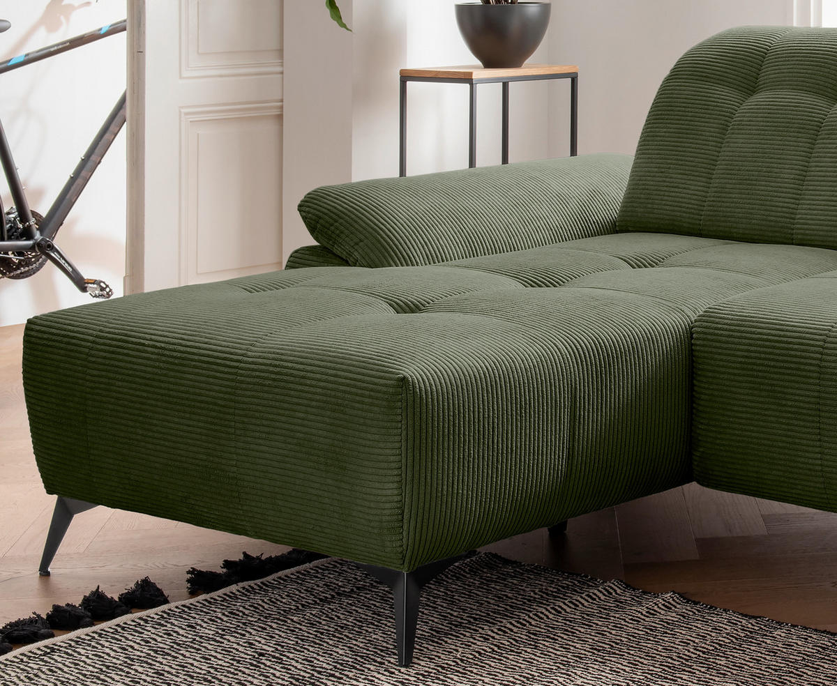 ECKSOFA Cord Dunkelgrün  - Dunkelgrün/Schwarz, Modern, Textil/Metall (180/280cm) - Livetastic