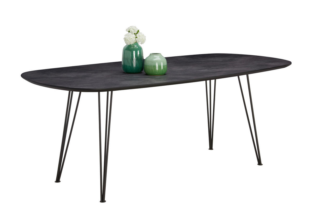 ESSTISCH oval Schwarz, Dunkelgrau  - Dunkelgrau/Schwarz, Design, Kunststoff/Metall (200/100/76cm) - MID.YOU