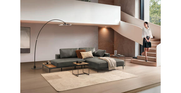ECKSOFA  in Echtleder Grau  304/201 cm  - Schwarz/Grau, Design, Leder/Metall (304/201cm) - Belluti