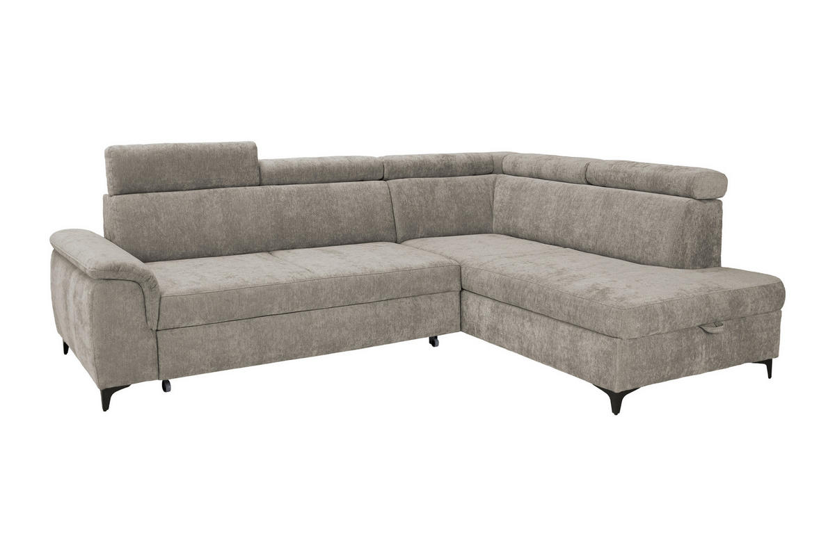 ECKSOFA Taupe Chenille Bettkasten, Schlaffunktion, Rücken echt, Kopfteilverstellung, Liegefläche im Originalstoff  - Taupe/Schwarz, KONVENTIONELL, Textil/Metall (265/206cm) - Carryhome