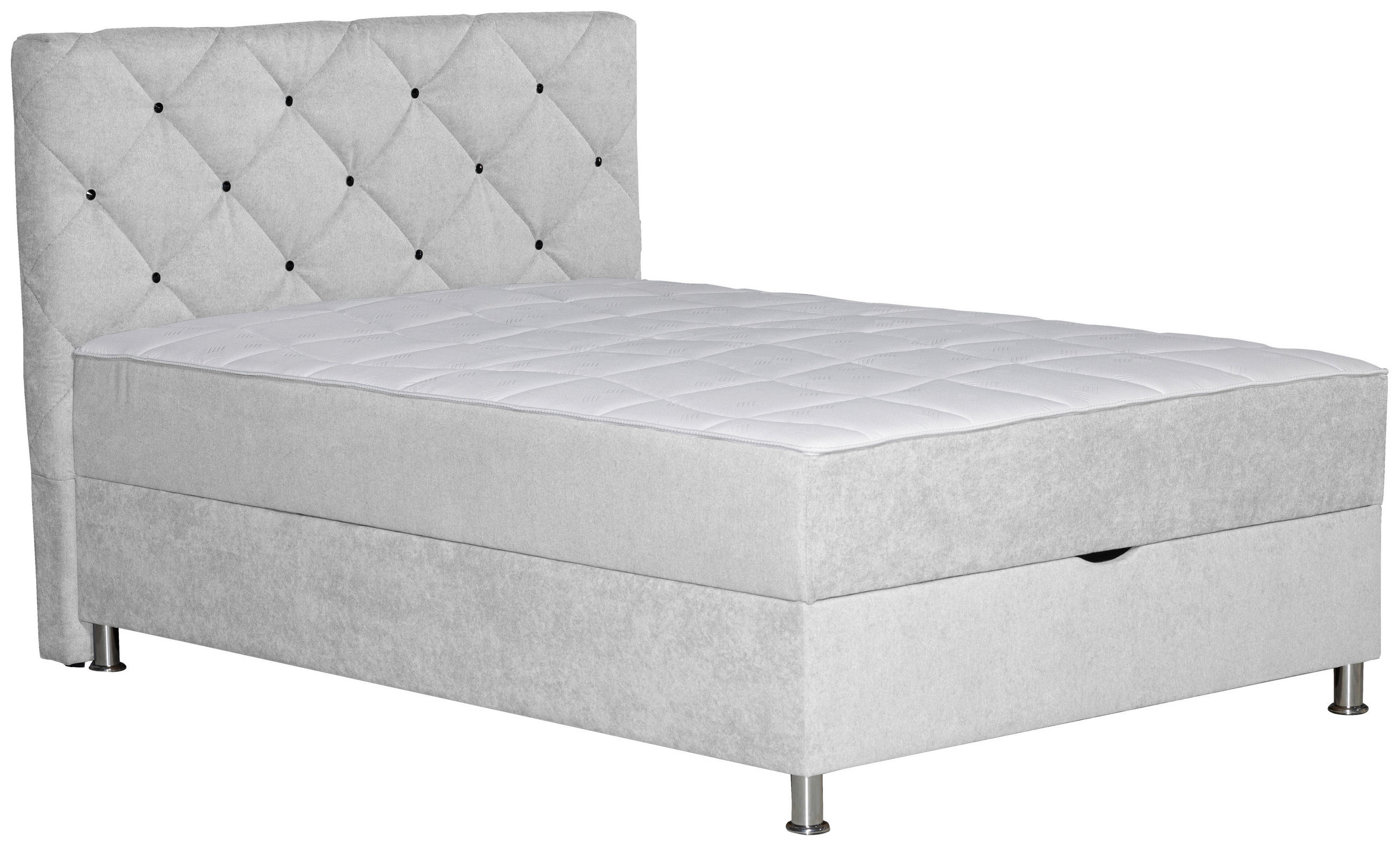 BOXBETT 140/200 cm,  in Naturfarben, Matratze, gepolstertes Kopfteil, Bettkasten, H3 = fest  - Chromfarben/Naturfarben, Design, Kunststoff/Textil (140/200cm) - Boxxx