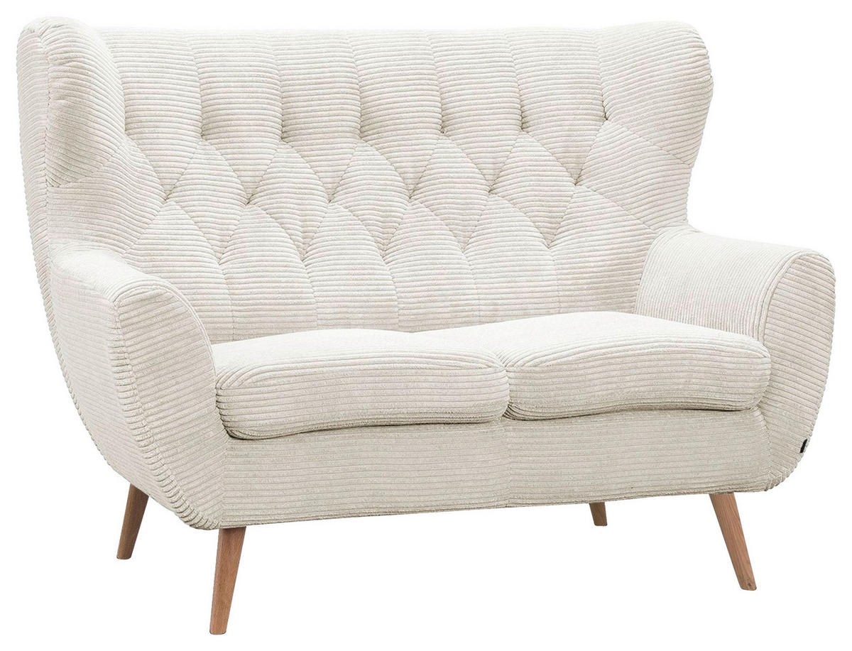 2-SITZER-SOFA Cord Creme  - Eichefarben/Creme, Design, Holz/Textil (137/101/95cm) - Stylife