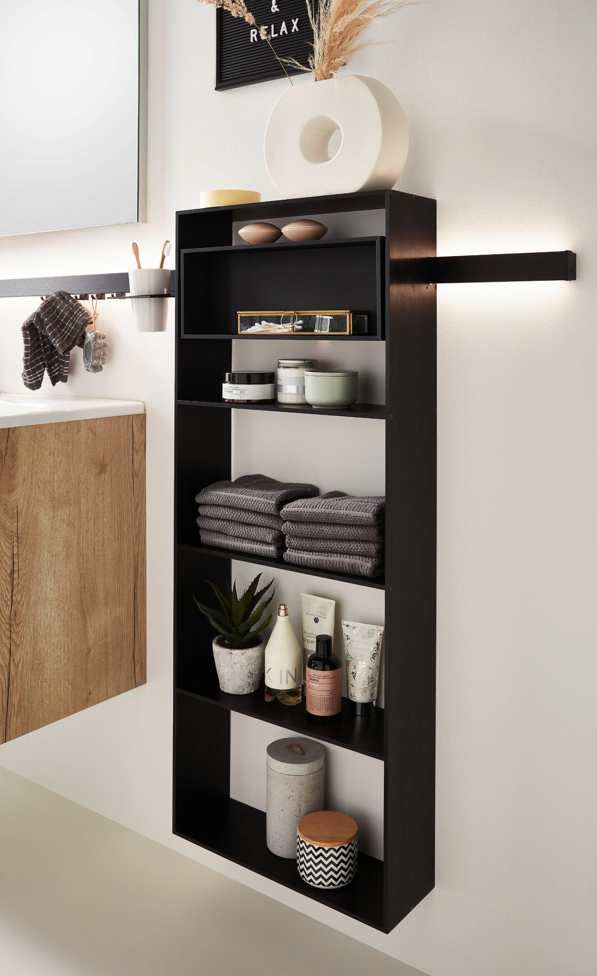 BADEZIMMER  in 180 cm  - Eichefarben/Schwarz, MODERN, Glas/Keramik (180cm) - Celina Home