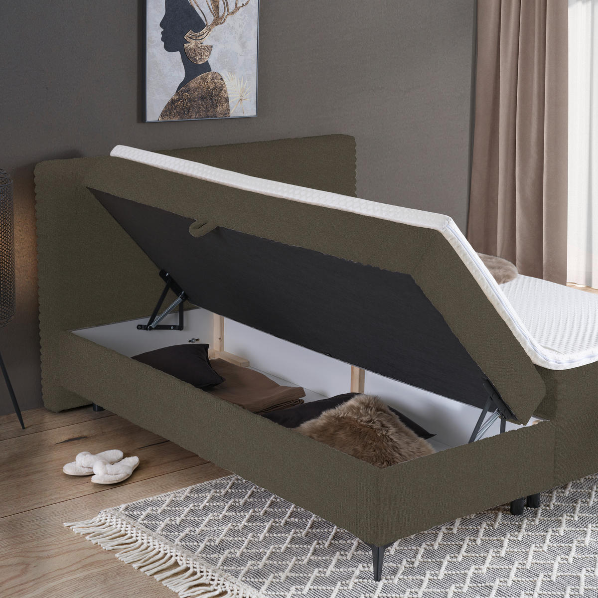 BOXBETT 160/200 cm  in Dunkelbraun  - Dunkelbraun/Schwarz, Design, Holz/Holzwerkstoff (160/200cm) - Xora