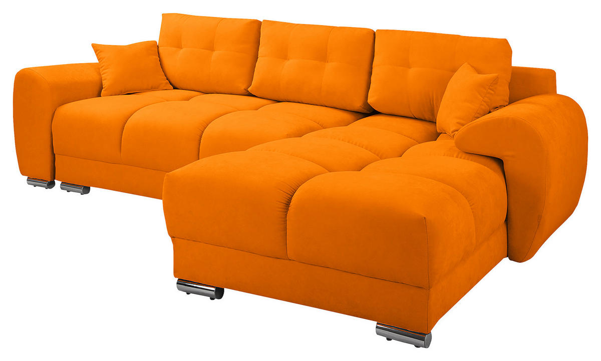 ECKSOFA in Mikrofaser Gelb  - Gelb/Silberfarben, Design, Textil/Metall (256/175cm) - Livetastic