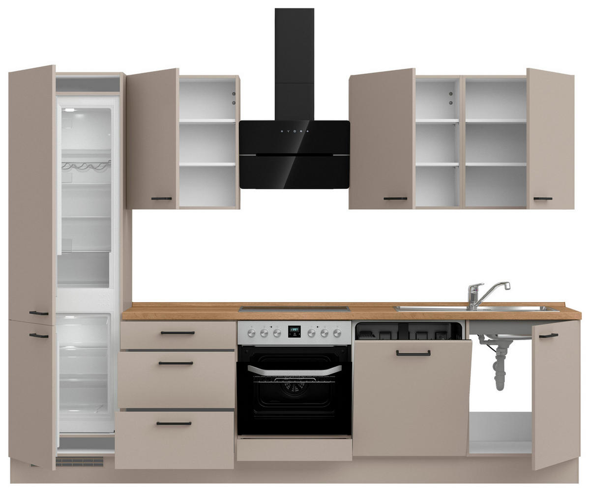 KÜCHENLEERBLOCK 300 cm   in Eichefarben, Sandfarben  - Sandfarben/Eichefarben, MODERN, Holzwerkstoff/Metall (300cm) - Nobilia