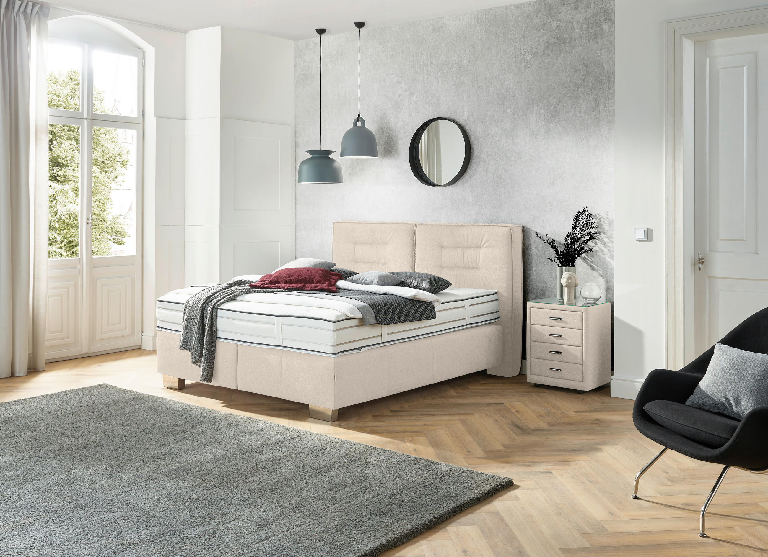 Thumbnail - Dieter Knoll Boxspringbett, Beige, Textil, H2 + H4, 7-Zonen, Höhe ca. 27 cm, 160x200 cm, Partnermatratze mit durchgehend...