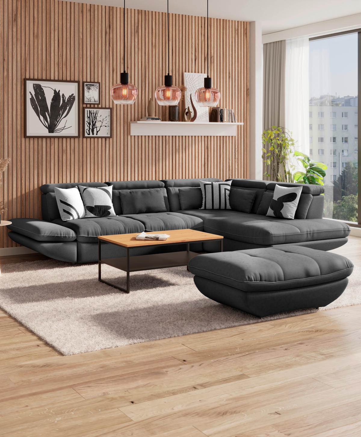 WOHNLANDSCHAFT in Webstoff Anthrazit  - Anthrazit/Schwarz, Modern, Kunststoff/Textil (233/311cm) - MID.YOU