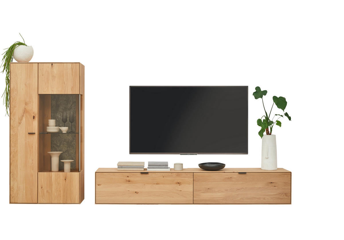 WOHNWAND  in Wildeiche 303,8/184,6/37,1 cm  - Wildeiche/Schwarz, Natur, Glas/Holz (303,8/184,6/37,1cm) - Valnatura
