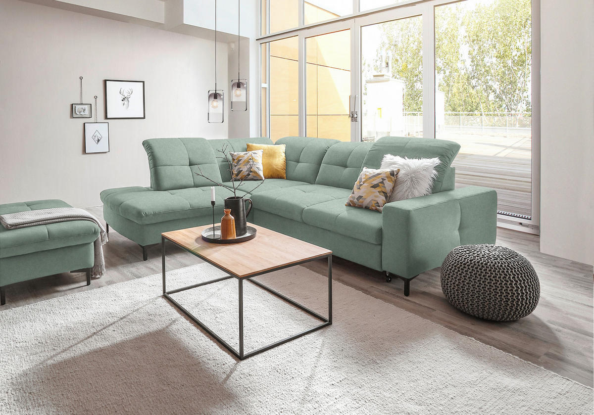 ECKSOFA in Chenille Mintgrün  - Schwarz/Mintgrün, Design, Textil/Metall (240/308cm) - Xora