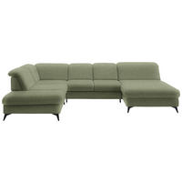 WOHNLANDSCHAFT Chenille Olivgrün  - Schwarz/Olivgrün, Design, Textil/Metall (255/369/198cm) - Beldomo Style