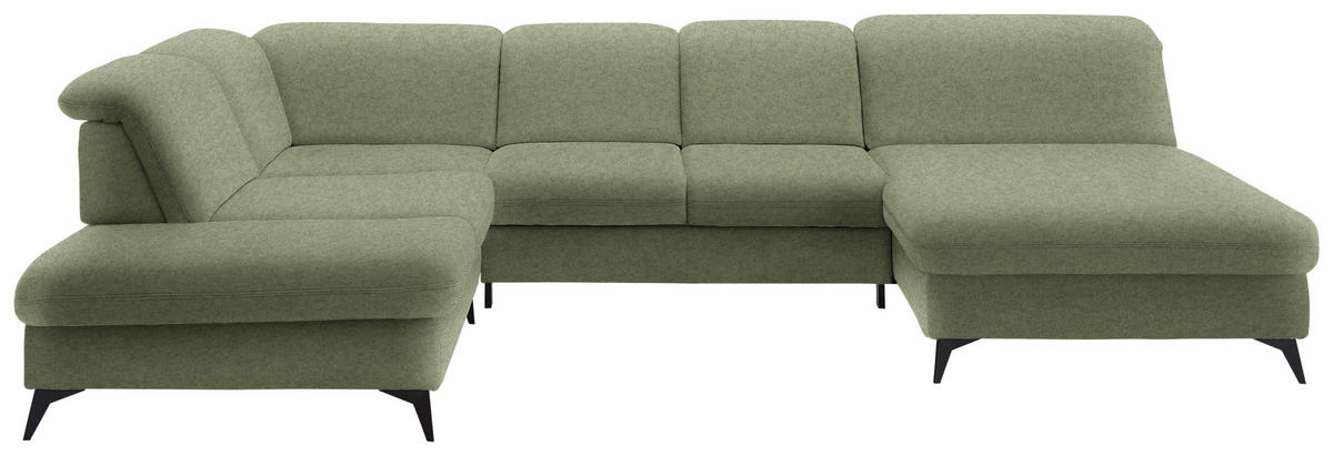 WOHNLANDSCHAFT Chenille Olivgrün  - Schwarz/Olivgrün, Design, Textil/Metall (255/369/198cm) - Beldomo Style