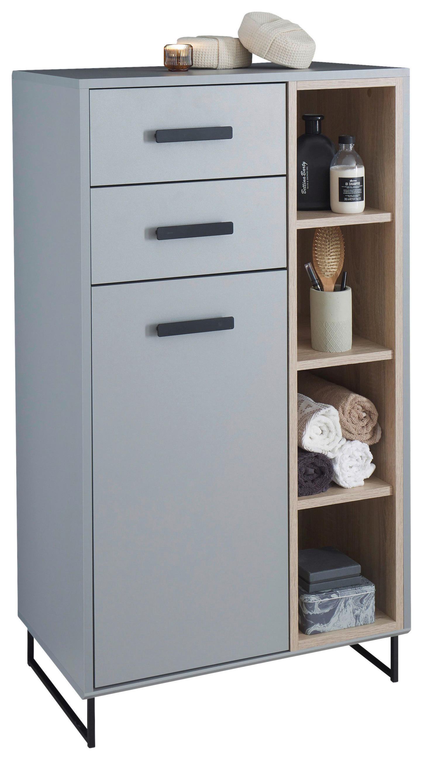 MIDISCHRANK 65/116/38 cm  - Schwarz/Grau, Natur, Holzwerkstoff/Kunststoff (65/116/38cm) - home24