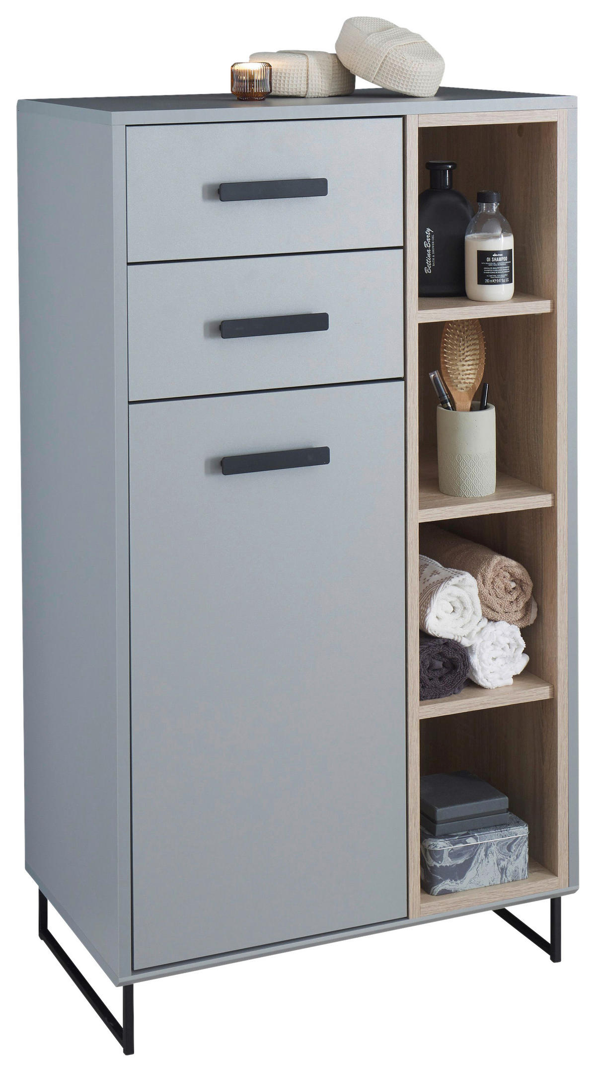 MIDISCHRANK 65/116/38 cm  - Schwarz/Grau, Natur, Holzwerkstoff/Kunststoff (65/116/38cm) - home24