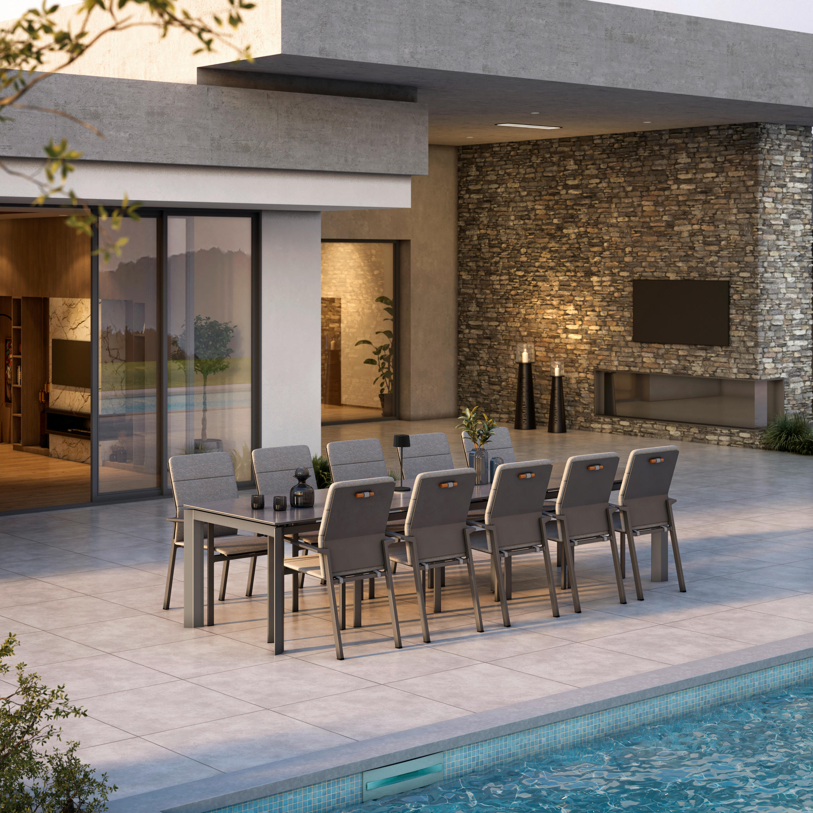 GARTENTISCH 220-340/95/77 cm Metall, Glas rechteckig  - Anthrazit, Design, Glas/Metall (220-340/95/77cm) - Amatio