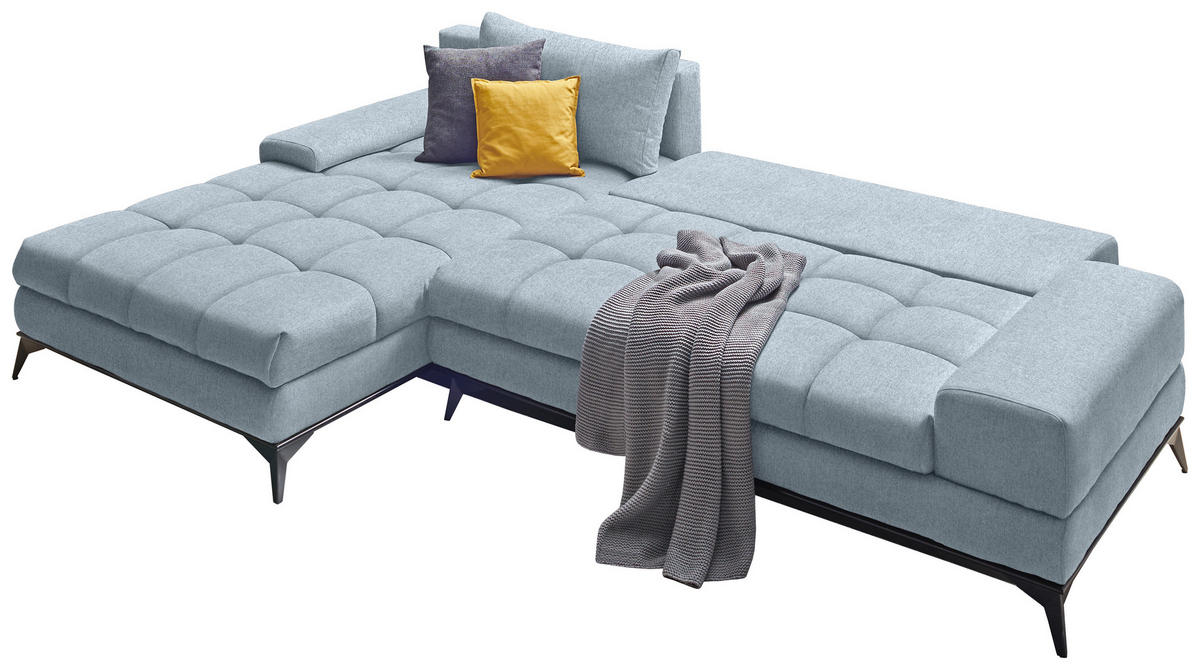 ECKSOFA in Webstoff Türkis  - Türkis/Schwarz, Design, Textil/Metall (212/315cm) - Carryhome