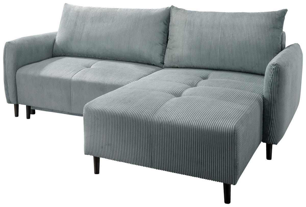 ECKSCHLAFSOFA in Cord Hellblau  - Schwarz/Hellblau, Basics, Holz/Textil (238/174cm) - Livetastic
