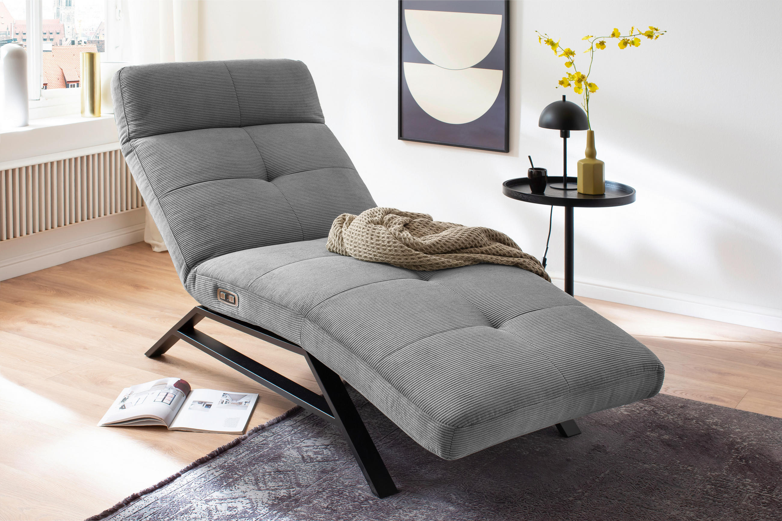 RELAXLIEGE Cord Grau  - Schwarz/Grau, Design, Textil/Metall (80/54-113/158-198cm) - Pure Home Lifestyle