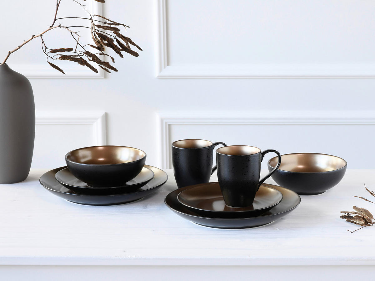 KOMBISERVICE Glamour Gold 8-teilig  - Goldfarben/Schwarz, Keramik (29,5/29,5/28cm) - Creatable