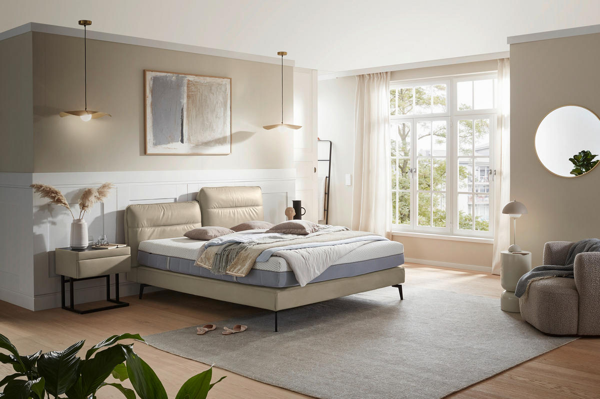 BOXSPRINGBETT 180/200 cm  in Beige  - Beige/Schwarz, Design, Textil/Metall (180/200cm) - Johann Jakob
