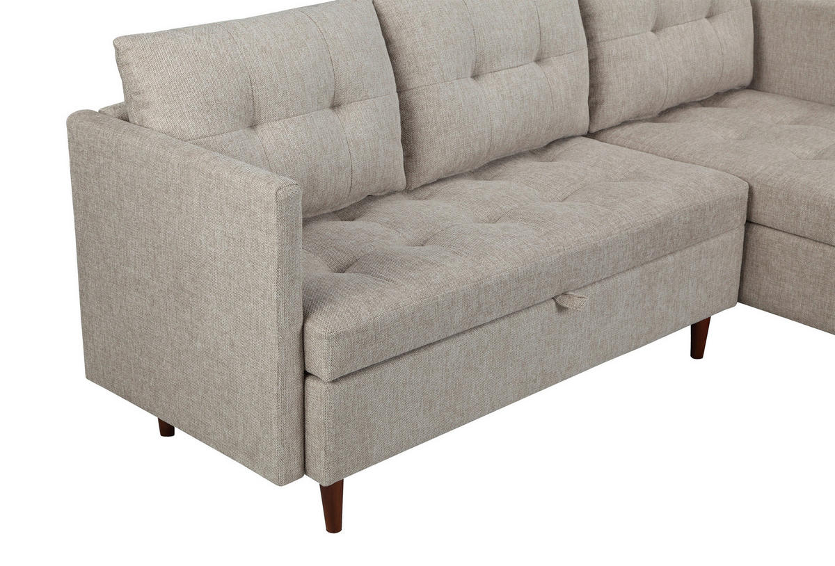 ECKSOFA SOLIN Beige Webstoff Rückenkissen, Bettkasten  - Beige/Braun, Design, Holz/Textil (188/79/123cm) - P & B