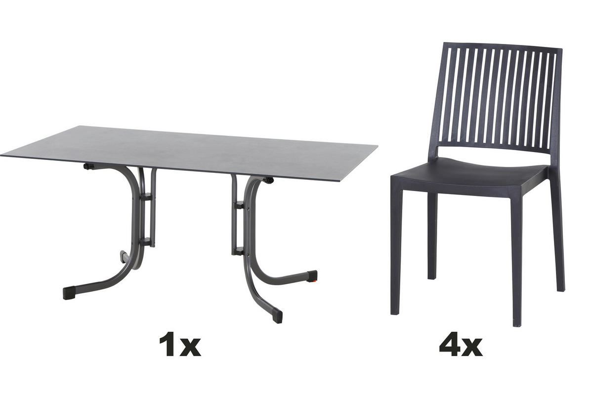 GARTENGARNITUR 5-teilig Stahl 5-teilig  - Anthrazit, Basics, Kunststoff/Metall (57/80/56cm) - Siena Garden