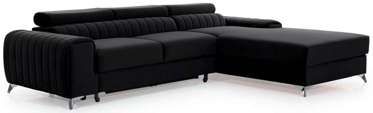 ECKSOFA  Schwarz Samt  - Silberfarben/Schwarz, Design, Textil/Metall (278/205cm) - MID.YOU