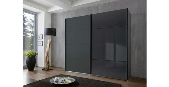 SCHWEBETÜRENSCHRANK  in Graphitfarben, Schwarz  - Graphitfarben/Schwarz, Design, Glas/Holzwerkstoff (225/210/65cm) - Carryhome