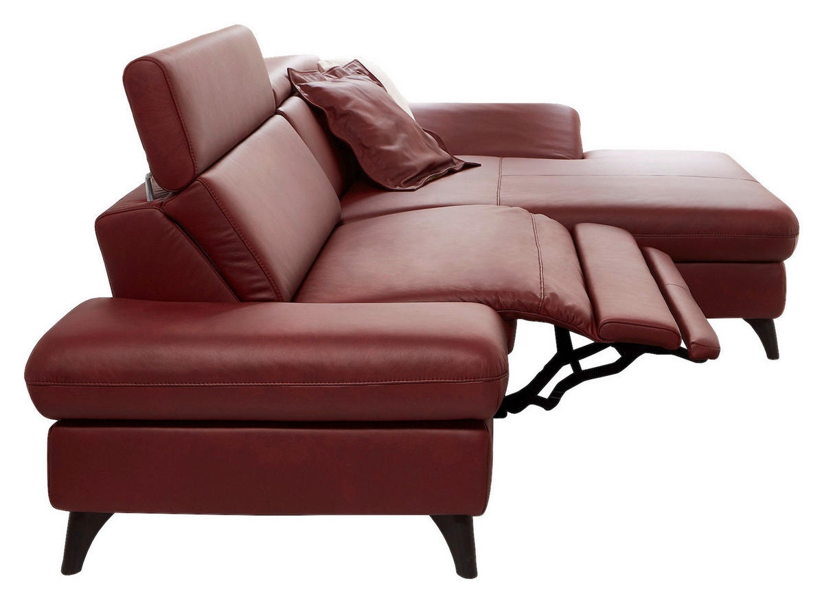 ECKSOFA in Echtleder Rot  - Rot/Alufarben, Design, Leder/Metall (184/285cm) - Cantus