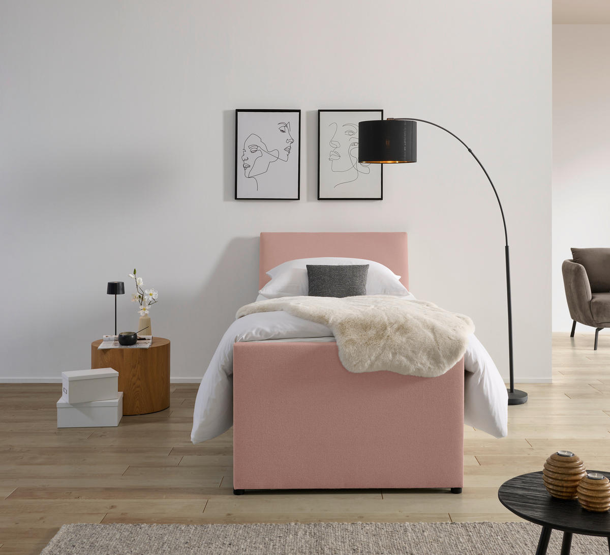 BOXSPRINGBETT 120/200 cm  in Altrosa  - Altrosa/Schwarz, Modern, Holz/Textil (120/200cm) - MID.YOU