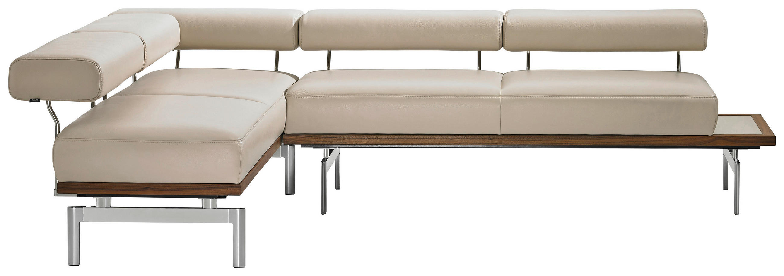 ECKBANK 190/266 cm  in Creme, Nussbaumfarben, Alufarben, Hellbraun  - Hellbraun/Nussbaumfarben, Design, Glas/Leder (190/266cm) - Joop!