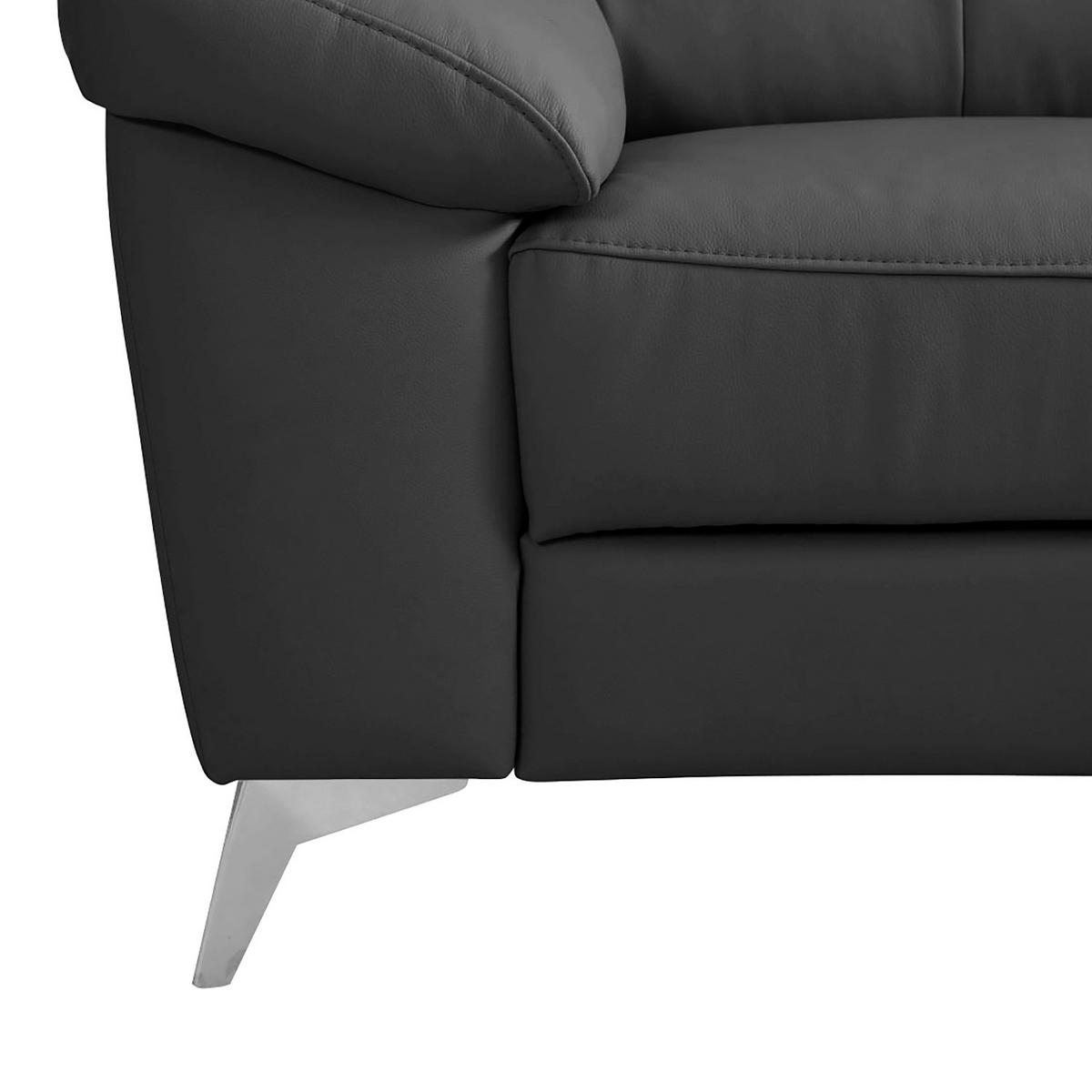 ECKSOFA Schwarz Echtleder Lederlook  - Chromfarben/Schwarz, Design, Leder/Textil (242/194cm) - Livetastic