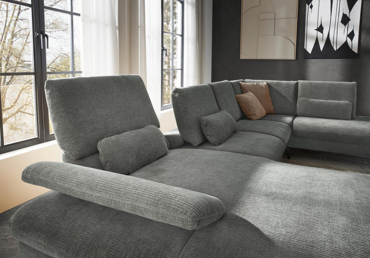 WOHNLANDSCHAFT in Webstoff Hellgrau  - Hellgrau/Schwarz, Design, Textil/Metall (157/354/208cm) - Dieter Knoll
