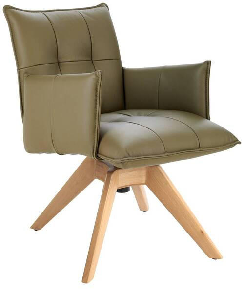 ARMLEHNSTUHL  in Echtleder pigmentiert  - Eichefarben/Olivgrün, Design, Leder/Holz (86/57/65cm) - Valnatura