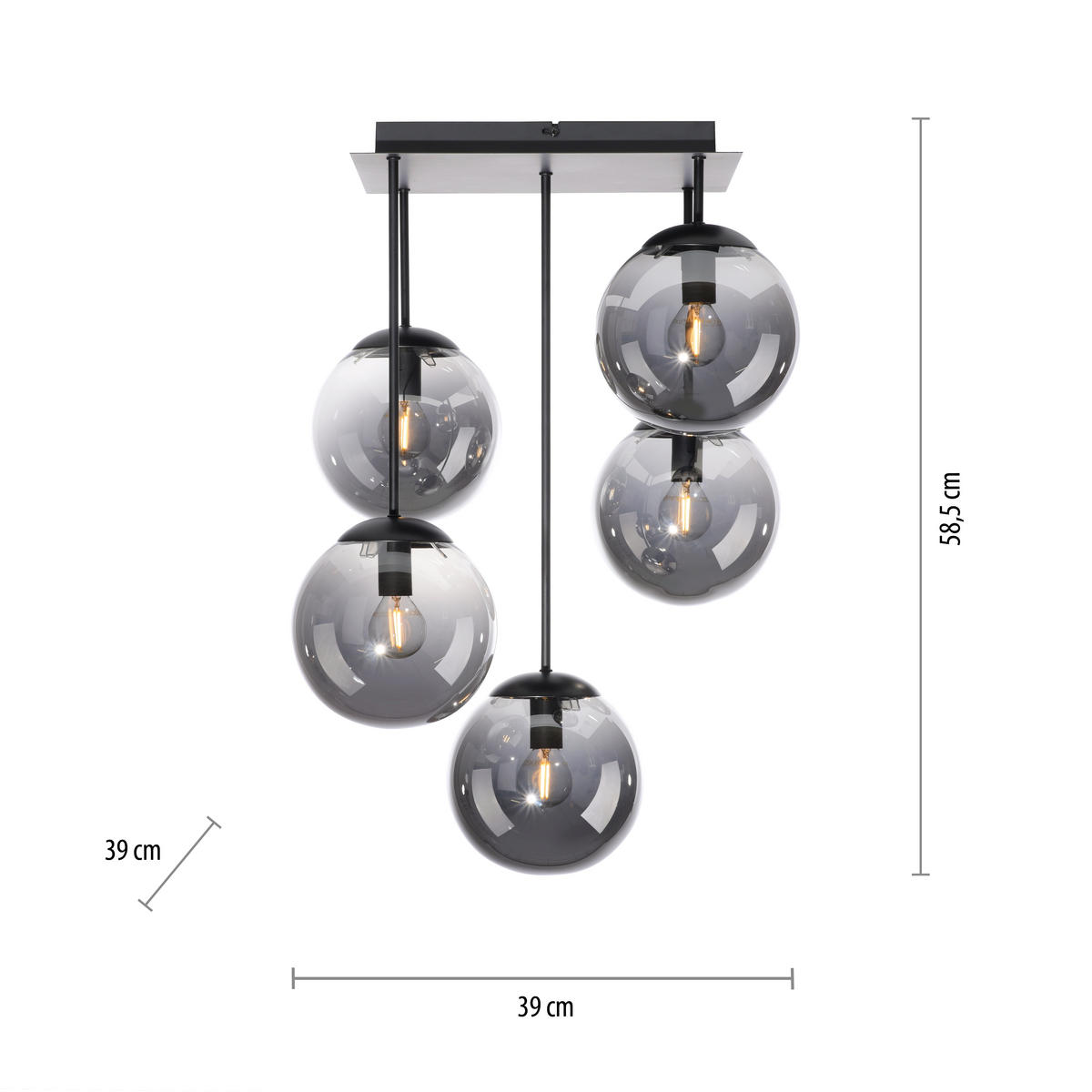 DECKENLEUCHTE 39/39/58,5 cm   - Schwarz, Basics, Glas/Kunststoff (39/39/58,5cm)