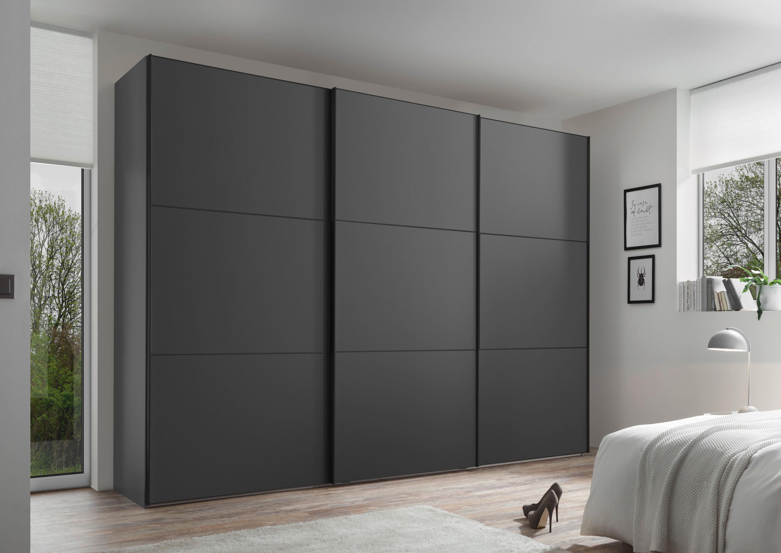 SCHWEBETÜRENSCHRANK 249/222/68 cm 3-türig Anthrazit  - Anthrazit/Schwarz, Holzwerkstoff/Metall (249/222/68cm) - Moderano