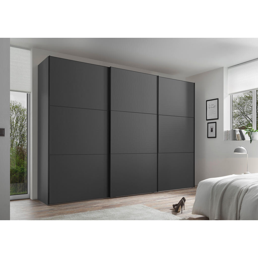 Thumbnail - Moderano Schwebetürenschrank, Anthrazit, Holzwerkstoff, 4 Fächer, 2 Schubladen, 249x222x68 cm, Goldenes M, BQ - Bündnis ...