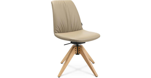 STUHL in Echtleder pigmentiert Holz, Leder - Eichefarben/Beige, Design, Leder/Holz (46/82,5-85,25/55cm) - Johann Jakob
