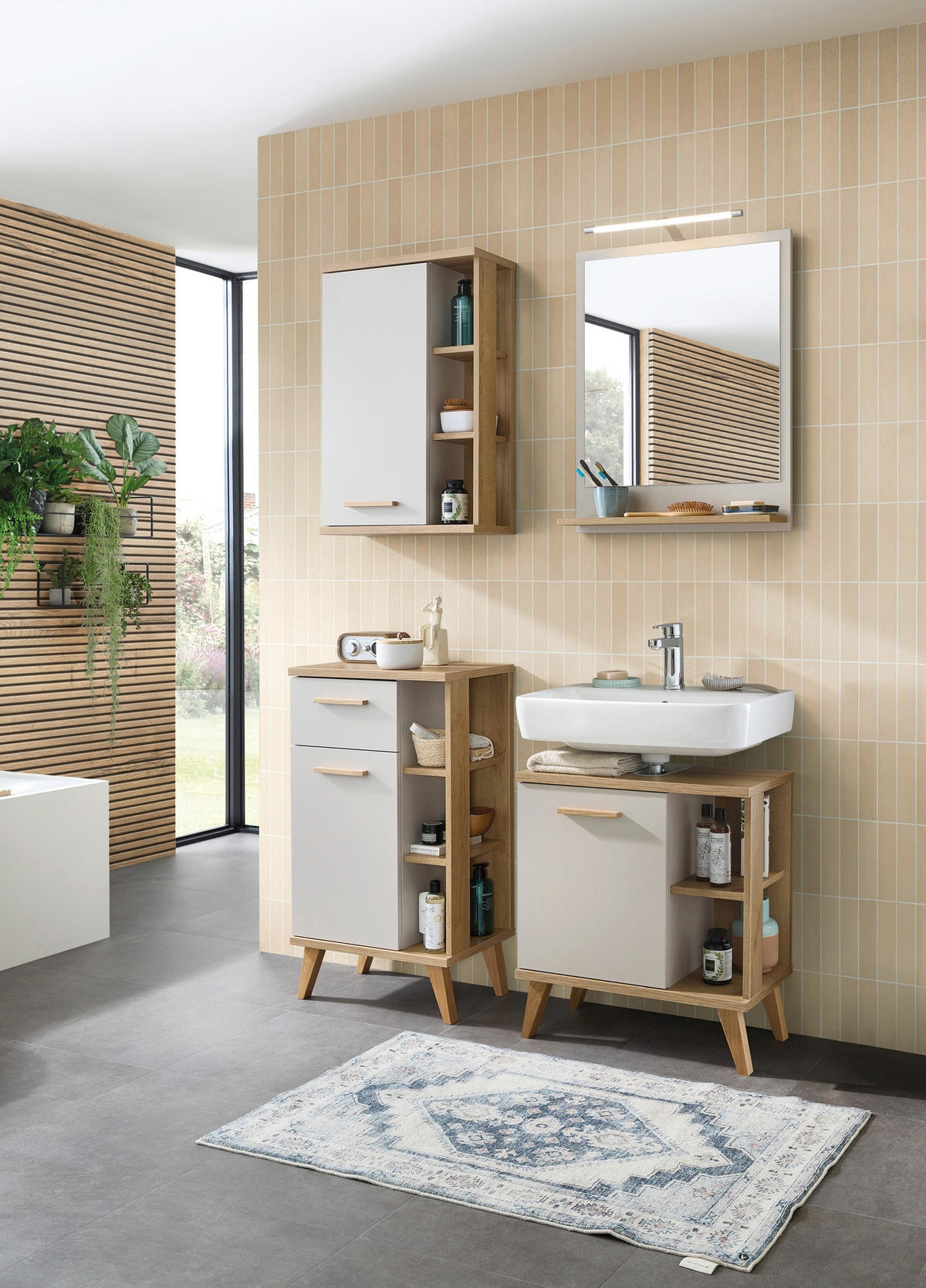 HÄNGESCHRANK 50,5/74,5/20,5 cm  - Kaschmir/Eichefarben, Design, Glas/Holzwerkstoff (50,5/74,5/20,5cm) - Xora