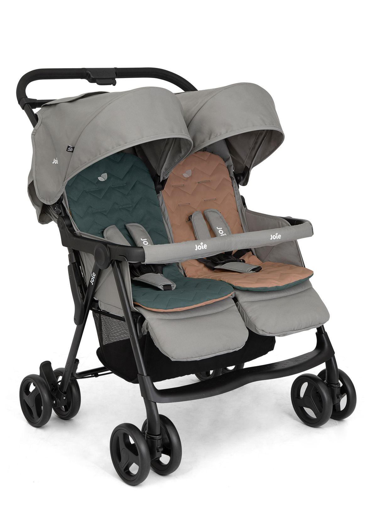 ZWILLINGSWAGEN Aire Twin  - Dunkelgrün/Koralle, Basics, Textil/Metall (78/102/70cm) - Joie