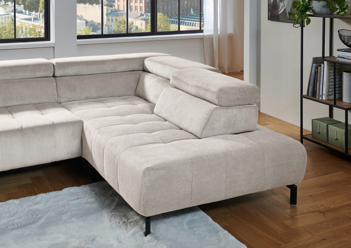 ECKSOFA Naturfarben Cord  - Schwarz/Naturfarben, Design, Textil/Metall (261/214cm) - Beldomo Style